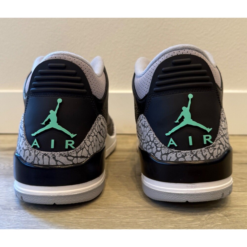 NWB AIR JORDAN 3 RETRO BLACK GREEN GLOW WOLF GREY Nike Men’s 12 CT8532-031 - Picture 8 of 15